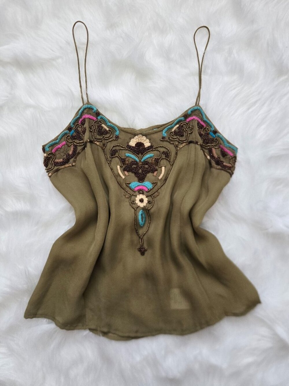 Matthew Williamson Beaded Green Sleeveless Tank Top Size 8 Small b113
